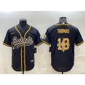 New Orleans Saints #13 Michael Thomas Black Team Big Logo With Patch Cool Base Stitched Baseball Jersey