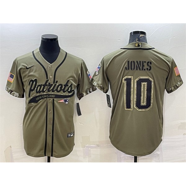 New England Patriots #10 Mac Jones Olive 2022 Salute To Service Cool Base Stitched Baseball Jersey