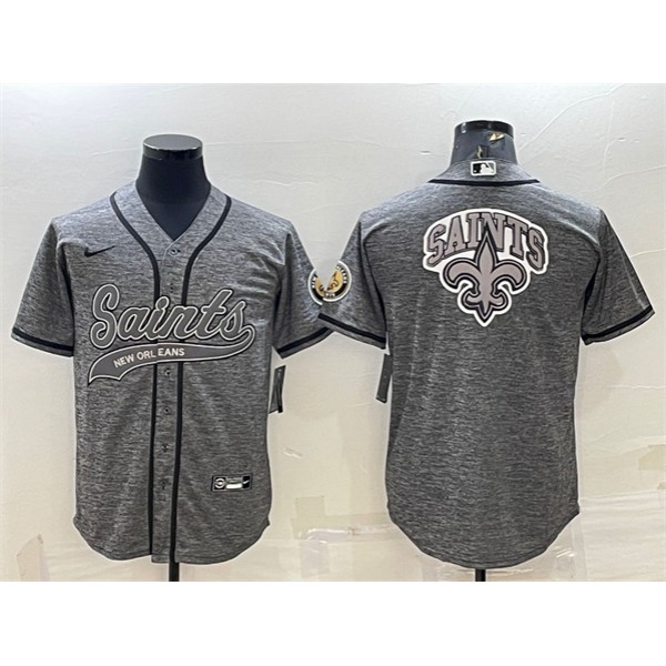 New Orleans Saints Gray Team Big Logo With Patch Cool Base Stitched Baseball Jersey