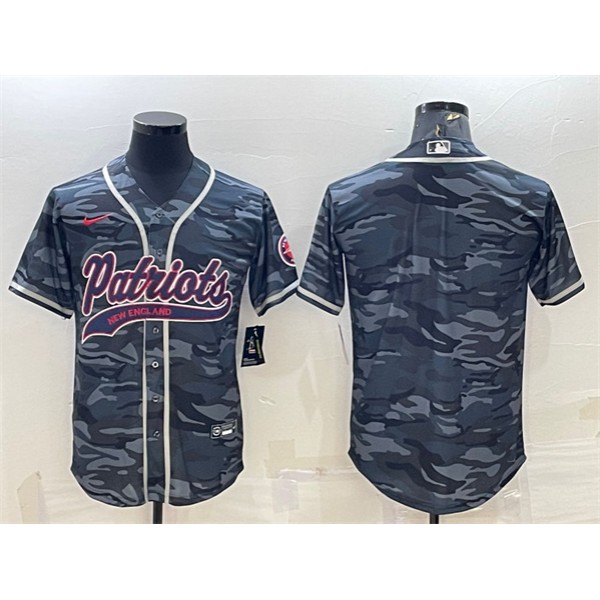 New England Patriots Blank Gray Camo With Patch Cool Base Stitched Baseball Jersey
