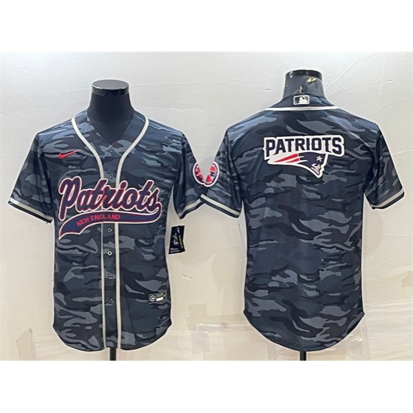 New England Patriots Gray Camo Team Big Logo With Patch Cool Base Stitched Baseball Jersey
