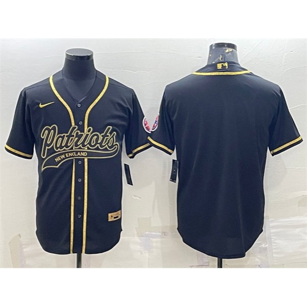 New England Patriots Blank Black Gold With Patch Cool Base Stitched Baseball Jersey