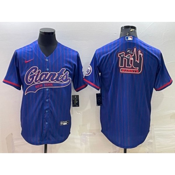 New York Giants Blue Team Big Logo With Patch Cool Base Stitched Baseball Jersey