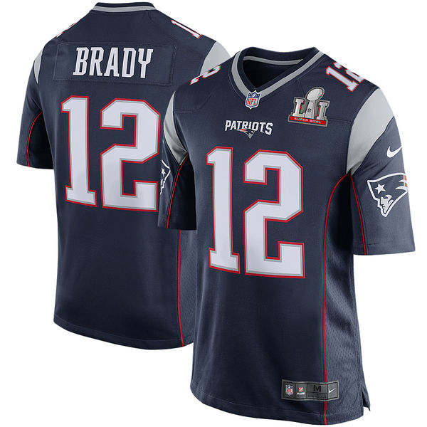 New England Patriots #12 Tom Brady Nike Navy Stitched Super Bowl LI Bound Game Jersey
