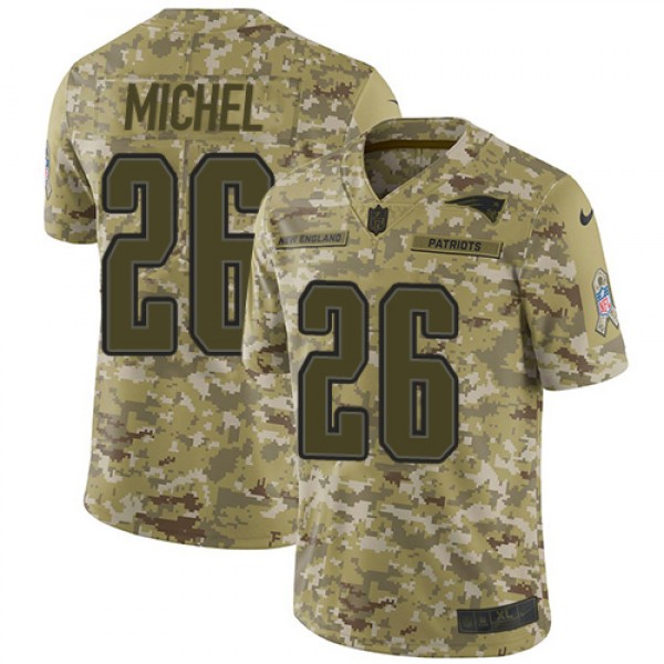 New England Patriots #26 Sony Michel 2018 Camo Salute To Service Limited Stitched Jersey