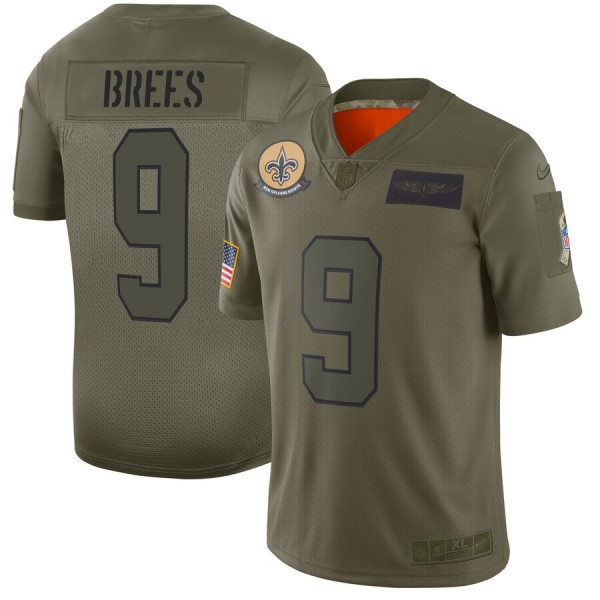 New Orleans Saints #9 Drew Brees 2019 Camo Salute To Service Stitched Jersey