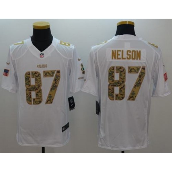 Packers #87 Jordy Nelson White Stitched Limited Salute To Service Nike Jersey