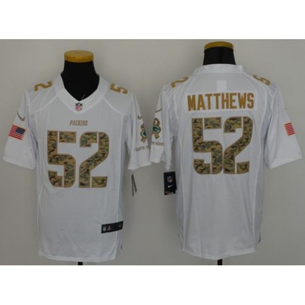 Packers #52 Clay Matthews White Stitched Limited Salute To Service Nike Jersey