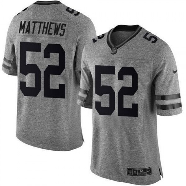 Packers #52 Clay Matthews Gray Stitched Limited Gridiron Gray Nike Jersey