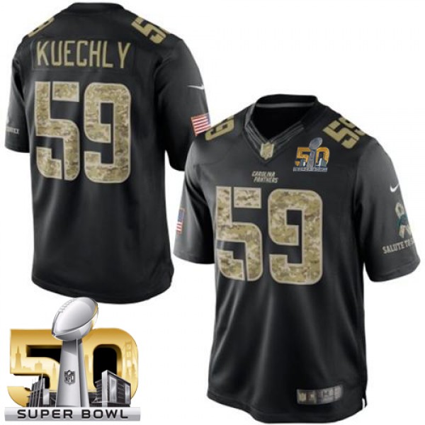 Panthers #59 Luke Kuechly Black Super Bowl 50 Stitched Limited Salute To Service Nike Jersey