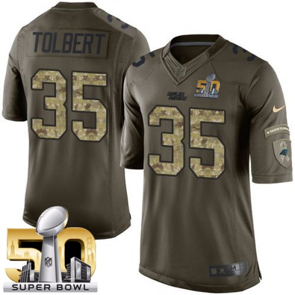 Panthers #35 Mike Tolbert Green Super Bowl 50 Stitched Limited Salute To Service Nike Jersey