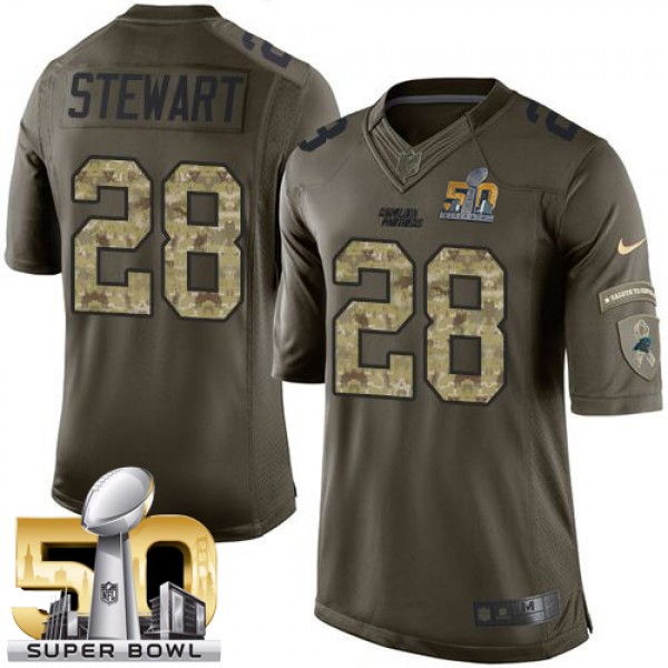 Panthers #28 Jonathan Stewart Green Super Bowl 50 Stitched Limited Salute To Service Nike Jersey