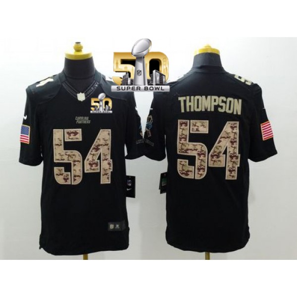 Panthers #54 Shaq Thompson Black Super Bowl 50 Stitched Limited Salute To Service Nike Jersey