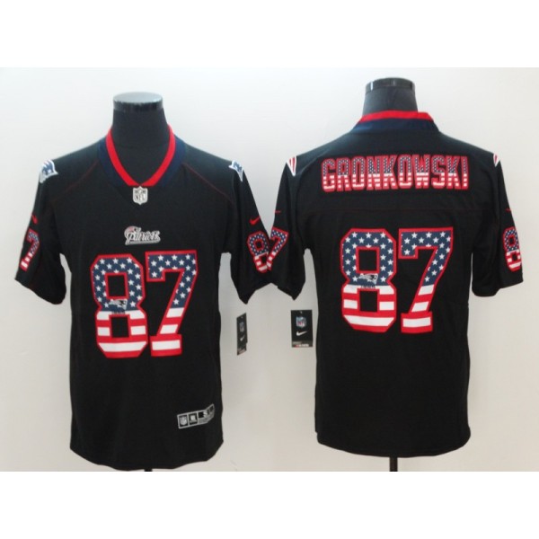Patriots #87 Rob Gronkowski 2018 Black USA Flag Color Rush Limited Fashion Stitched Jersey