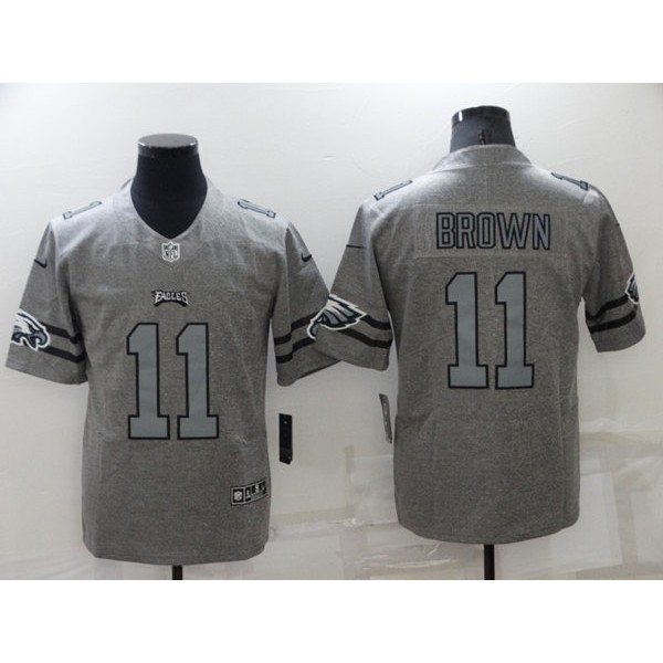 Philadelphia Eagles #11 A. J. Brown Gray Gridiron Team Logo Limited Stitched Jersey