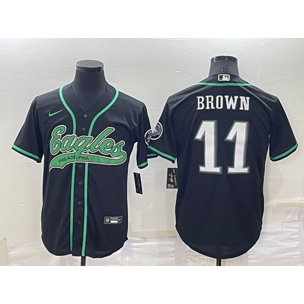 Philadelphia Eagles #11 A. J. Brown Black Cool Base Stitched Baseball Jersey