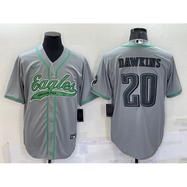 Philadelphia Eagles #20 Brian Dawkins Gray With Patch Cool Base Stitched Baseball Jersey