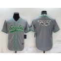 Philadelphia Eagles Grey Team Big Logo With Patch Cool Base Stitched Baseball Jersey