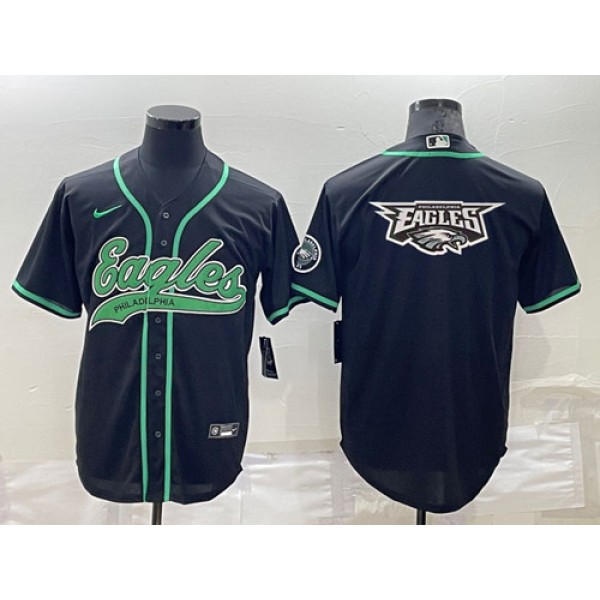 Philadelphia Eagles Black Team Big Logo With Patch Cool Base Stitched Baseball Jersey
