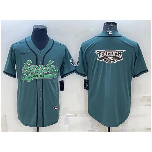 Philadelphia Eagles Green Team Big Logo With Patch Cool Base Stitched Baseball Jersey