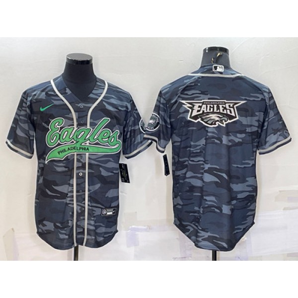 Philadelphia Eagles Blank Gray Camo Team Big Logo With Patch Cool Base Stitched Baseball Jersey