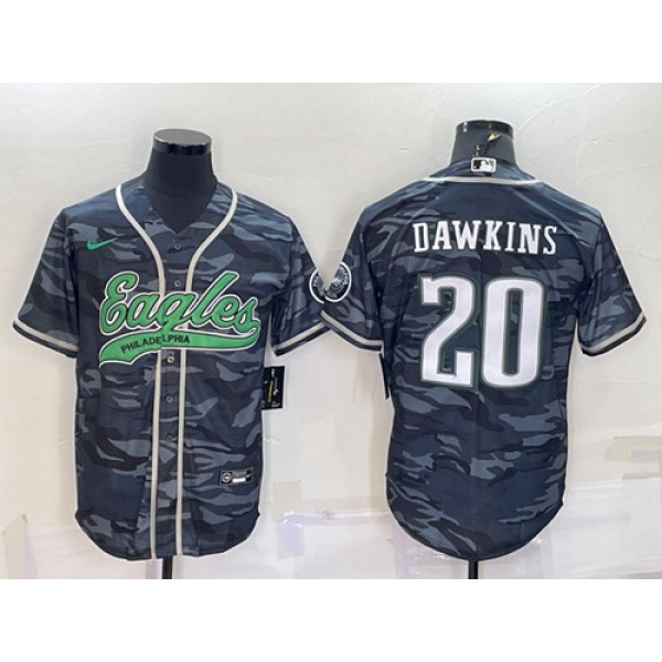 Philadelphia Eagles #20 Brian Dawkins Gray Camo With Patch Cool Base Stitched Baseball Jersey