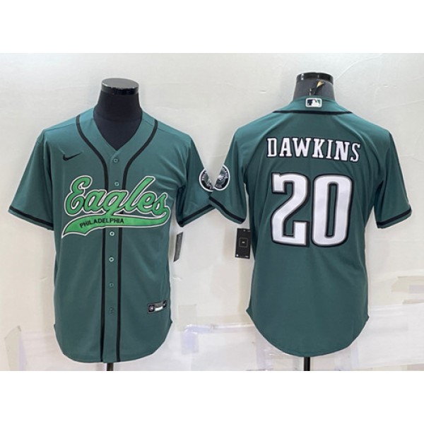 Philadelphia Eagles #20 Brian Dawkins Green With Patch Cool Base Stitched Baseball Jersey