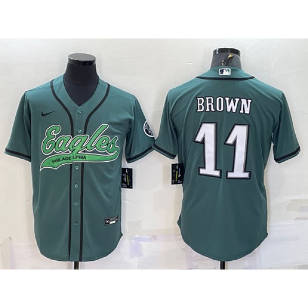 Philadelphia Eagles #11 A. J. Brown Green With Patch Cool Base Stitched Baseball Jersey