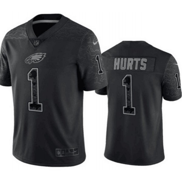 Philadelphia Eagles #1 Jalen Hurts Black Reflective Limited Stitched Football Jersey