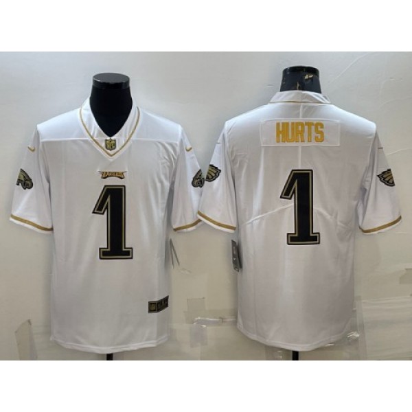 Philadelphia Eagles #1 Jalen Hurts White Gold Limited Stitched Jersey