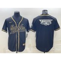 Philadelphia Eagles Black Gold Team Big Logo With Patch Cool Base Stitched Baseball Jersey