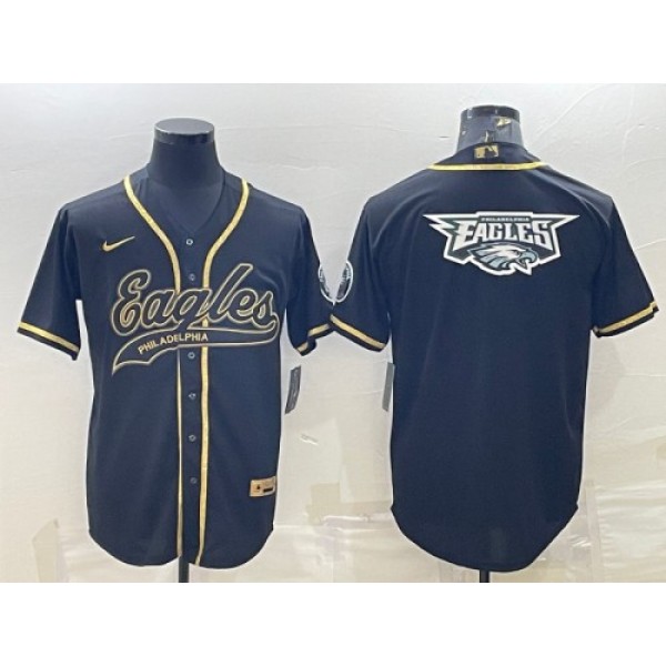 Philadelphia Eagles Black Gold Team Big Logo With Patch Cool Base Stitched Baseball Jersey