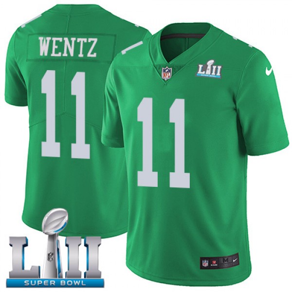 Philadelphia Eagles #11 Carson Wentz Green Super Bowl LII Bound Patch Game Event Stitched Jersey