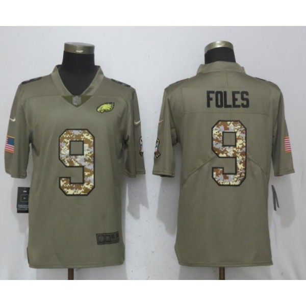 Philadelphia Eagles #9 Nick Foles Olive Camo Salute To Service Limited Stitched Jersey