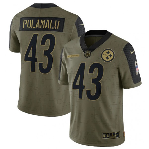 Pittsburgh Steelers #43 Troy Polamalu 2021 Olive Salute To Service Limited Stitched Jersey