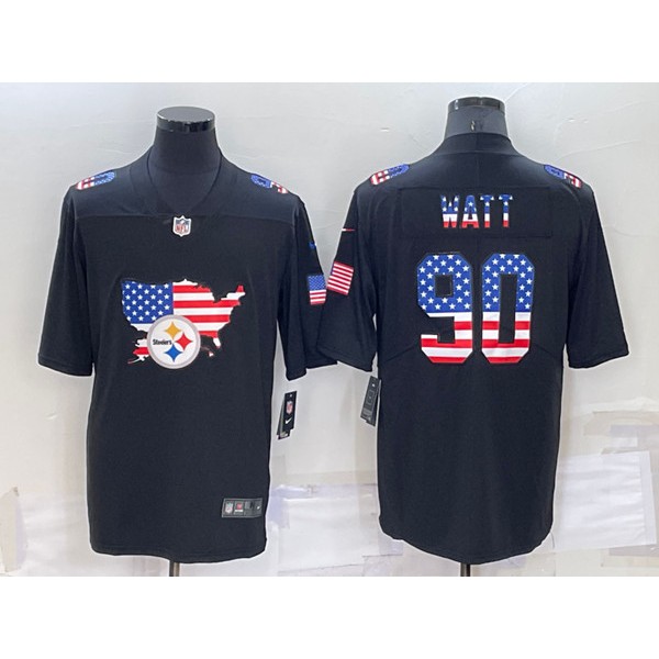 Pittsburgh Steelers #90 T.J. Watt Black USA Flag Limited Stitched Jersey
