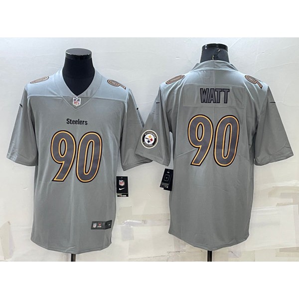 Pittsburgh Steelers #90 T.J. Watt Gray With Patch Atmosphere Fashion Stitched Jersey
