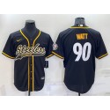 Pittsburgh Steelers #90 T.J. Watt Black With Patch Cool Base Stitched Baseball Jersey