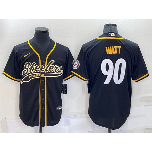 Pittsburgh Steelers #90 T.J. Watt Black With Patch Cool Base Stitched Baseball Jersey