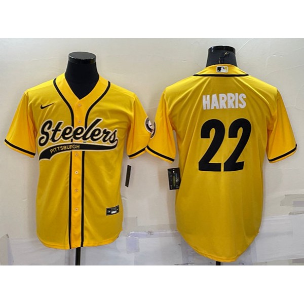 Pittsburgh Steelers #22 Najee Harris Gold With Patch Cool Base Stitched Baseball Jersey
