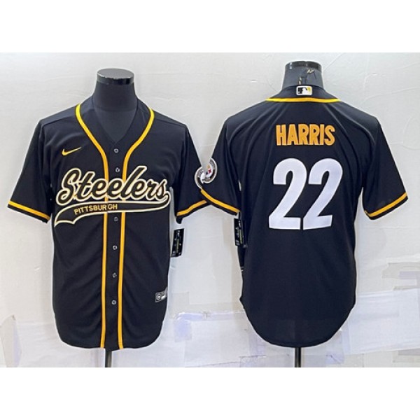 Pittsburgh Steelers #22 Najee Harris Black With Patch Cool Base Stitched Baseball Jersey