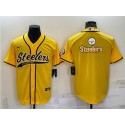 Pittsburgh Steelers Yellow Team Big Logo With Patch Cool Base Stitched Baseball Jersey