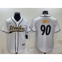 Pittsburgh Steelers #90 T.J. Watt White With Patch Cool Base Stitched Baseball Jersey