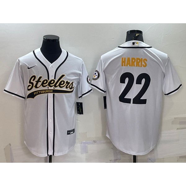 Pittsburgh Steelers #22 Najee Harris White With Patch Cool Base Stitched Baseball Jersey