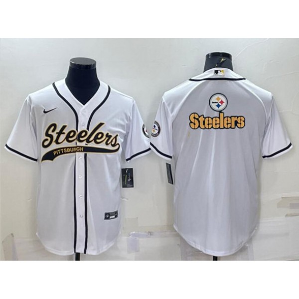 Pittsburgh Steelers White Team Big Logo With Patch Cool Base Stitched Baseball Jersey