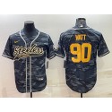 Pittsburgh Steelers #90 T. J. Watt Gray Navy Camo With Patch Cool Base Stitched Baseball Jersey
