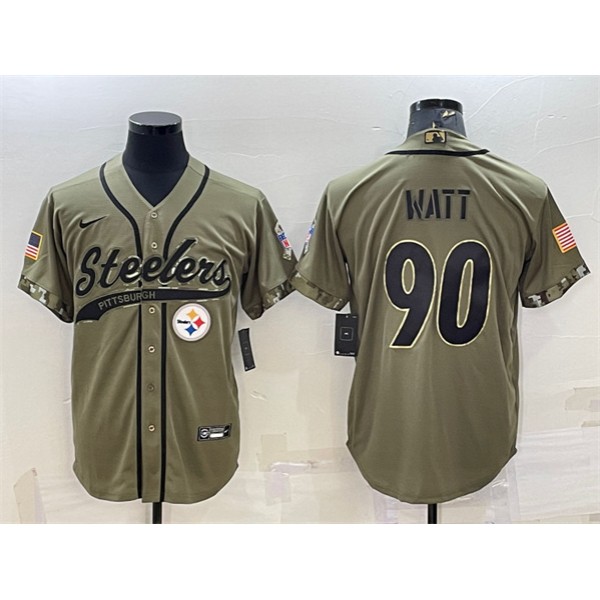 Pittsburgh Steelers #90 T.J. Watt Olive 2022 Salute To Service Cool Base Stitched Baseball Jersey