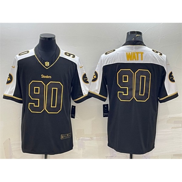 Pittsburgh Steelers #90 T. J. Watt Black Gold Thanksgiving Vapor Untouchable Limited Stitched Jersey