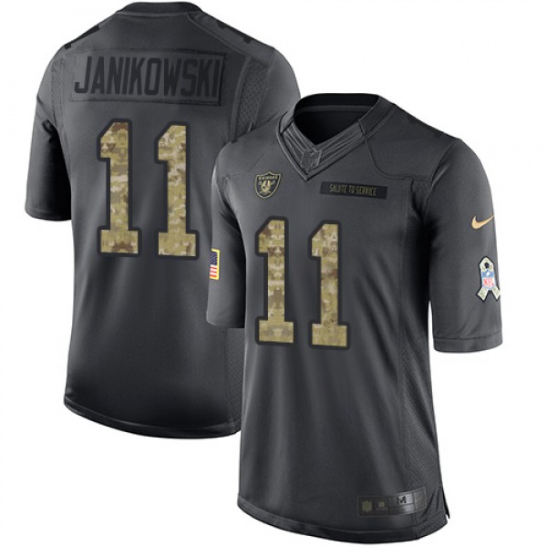 Raiders #11 Sebastian Janikowski Black Stitched Limited 2016 Salute To Service Nike Jersey