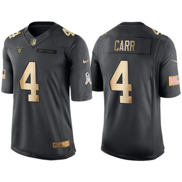 Raiders #4 Derek Carr Black Stitched Limited Gold Salute To Service Nike Jersey